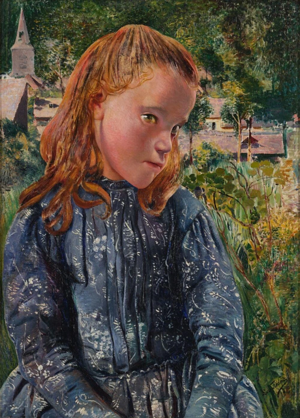 Giovane ragazza delle Ardenne in abito blu